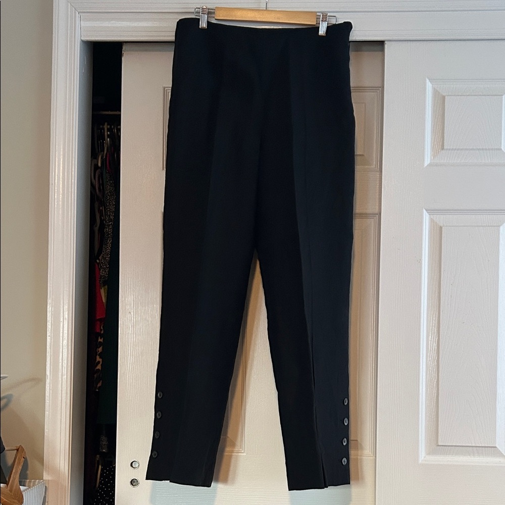 Talbots Black Ankle Pants with Button Detail- linen